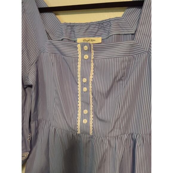 Simple Retro Indigo Embroidered Puff Sleeve Square Neck Dress Blue Purple Large - Picture 3 of 7